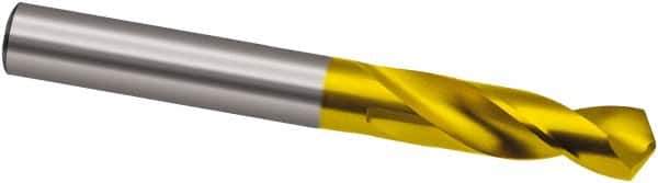 Guhring - 5.4mm 118° Spiral Flute High Speed Steel Screw Machine Drill Bit - TiN Finish, Right Hand Cut, 28mm Flute Length, 66mm OAL, Cone Relief Point, Straight Shank - Exact Tool & Supply