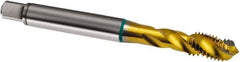 Guhring - 1/4-20 UNC 3 Flute 2B Modified Bottoming Spiral Flute Tap - Cobalt, TiN Finish, 80mm OAL, Right Hand Flute, Right Hand Thread, H4/H5, Series 1837 - Exact Tool & Supply