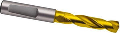 Guhring - 9.5mm 140° Spiral Flute Solid Carbide Screw Machine Drill Bit - TiN Finish, Right Hand Cut, 47mm Flute Length, 89mm OAL, SU Point, Whistle Notch Shank - Exact Tool & Supply