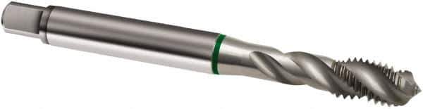 Guhring - M2.6x0.45 Metric 3 Flute 6H Modified Bottoming Spiral Flute Tap - Cobalt, Bright Finish, 56mm OAL, Right Hand Flute, Right Hand Thread, D2/D3, Series 889 - Exact Tool & Supply