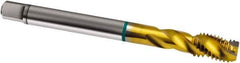 Guhring - #10-32 UNF 3 Flute 2B Modified Bottoming Spiral Flute Tap - Cobalt, TiN Finish, 70mm OAL, Right Hand Flute, Right Hand Thread, H3/H4, Series 1838 - Exact Tool & Supply