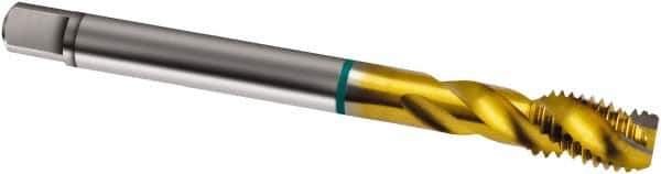 Guhring - #12-28 UNF 3 Flute 2B Modified Bottoming Spiral Flute Tap - Cobalt, TiN Finish, 80mm OAL, Right Hand Flute, Right Hand Thread, H3/H4, Series 1838 - Exact Tool & Supply