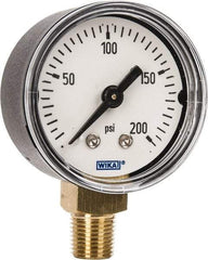 Wika - 1-1/2" Dial, 1/8 Thread, 0-200 Scale Range, Pressure Gauge - Lower Connection Mount, Accurate to 3-2-3% of Scale - Exact Tool & Supply