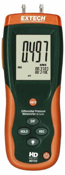 Extech - 2 Max psi, 0.3% FS% Accuracy, Differential Pressure Manometer - -1 to 0.5 Maximum PSI, -13.85 to 13.85 Inch Water Column - Exact Tool & Supply