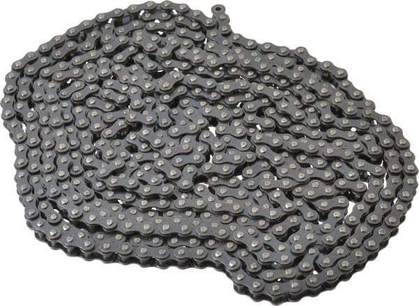 Browning - 1/4" Pitch, ANSI 25, Single Strand Roller Chain - Chain No. 25, 10 Ft. Long, 0.13" Roller Diam, 1/8" Roller Width - Exact Tool & Supply
