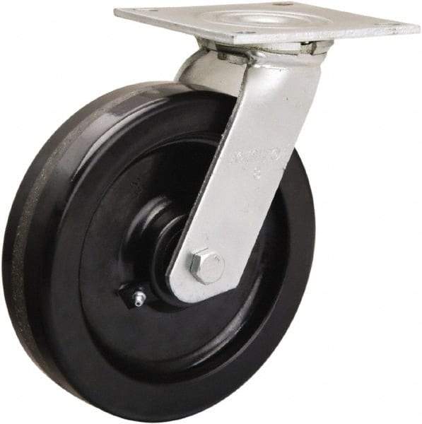 Hamilton - 8" Diam x 2" Wide x 9-1/2" OAH Top Plate Mount Swivel Caster - Phenolic, 900 Lb Capacity, Straight Roller Bearing, 5 x 5-1/2" Plate - Exact Tool & Supply