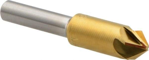 M.A. Ford - 3/8" Head Diam, 1/4" Shank Diam, 6 Flute 82° High Speed Steel Countersink - TiN Finish, 2" OAL - Exact Tool & Supply