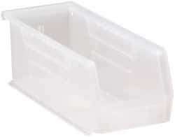 Quantum Storage - 30 Lb. Load Capacity, 10-7/8" Deep, Clear Polypropylene Hopper Stacking Bin - 4" High x 4-1/8" Wide x 10-7/8" Long - Exact Tool & Supply