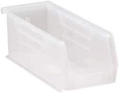 Quantum Storage - 30 Lb. Load Capacity, 10-7/8" Deep, Clear Polypropylene Hopper Stacking Bin - 4" High x 4-1/8" Wide x 10-7/8" Long - Exact Tool & Supply