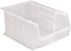 Quantum Storage - 75 Lb. Load Capacity, 16" Deep, Clear Polypropylene Hopper Stacking Bin - 8" High x 11" Wide x 16" Long - Exact Tool & Supply