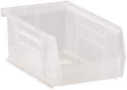 Quantum Storage - 10 Lb. Load Capacity, 7-3/8" Deep, Clear Polypropylene Hopper Stacking Bin - 3" High x 4-1/8" Wide x 7-3/8" Long - Exact Tool & Supply