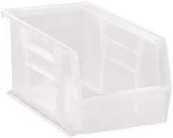 Quantum Storage - 30 Lb. Load Capacity, 10-7/8" Deep, Clear Polypropylene Hopper Stacking Bin - 5" High x 5-1/2" Wide x 10-7/8" Long - Exact Tool & Supply