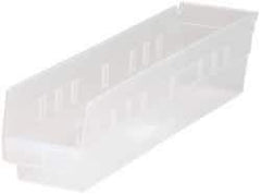 Quantum Storage - 40 Lb. Load Capacity, 17-7/8" Deep, Clear Polypropylene Hopper Shelf Bin - 4" High x 4-1/8" Wide x 17-7/8" Long - Exact Tool & Supply