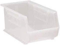 Quantum Storage - 60 Lb. Load Capacity, 14-3/4" Deep, Clear Polypropylene Hopper Stacking Bin - 7" High x 8-1/4" Wide x 14-3/4" Long - Exact Tool & Supply