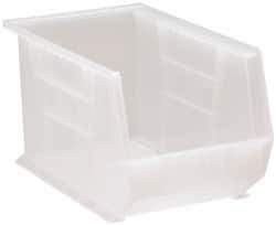 Quantum Storage - 60 Lb. Load Capacity, 13-5/8" Deep, Clear Polypropylene Hopper Stacking Bin - 8" High x 8-1/4" Wide x 13-5/8" Long - Exact Tool & Supply