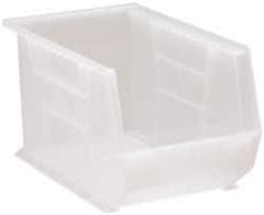 Quantum Storage - 60 Lb. Load Capacity, 13-5/8" Deep, Clear Polypropylene Hopper Stacking Bin - 8" High x 8-1/4" Wide x 13-5/8" Long - Exact Tool & Supply