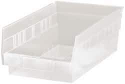 Quantum Storage - 30 Lb. Load Capacity, 11-5/8" Deep, Clear Polypropylene Hopper Shelf Bin - 4" High x 6-5/8" Wide x 11-5/8" Long - Exact Tool & Supply
