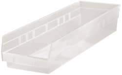 Quantum Storage - 50 Lb. Load Capacity, 23-5/8" Deep, Clear Polypropylene Hopper Shelf Bin - 4" High x 6-5/8" Wide x 23-5/8" Long - Exact Tool & Supply