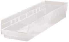 Quantum Storage - 50 Lb. Load Capacity, 23-5/8" Deep, Clear Polypropylene Hopper Shelf Bin - 4" High x 6-5/8" Wide x 23-5/8" Long - Exact Tool & Supply