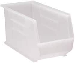Quantum Storage - 60 Lb. Load Capacity, 18" Deep, Clear Polypropylene Hopper Stacking Bin - 9" High x 8-1/4" Wide x 18" Long - Exact Tool & Supply