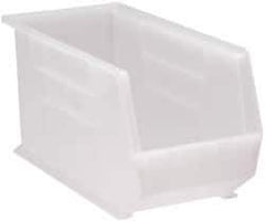 Quantum Storage - 60 Lb. Load Capacity, 18" Deep, Clear Polypropylene Hopper Stacking Bin - 9" High x 8-1/4" Wide x 18" Long - Exact Tool & Supply