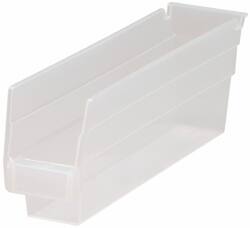 Quantum Storage - 30 Lb. Load Capacity, 11-5/8" Deep, Clear Polypropylene Hopper Shelf Bin - 4" High x 2-3/4" Wide x 11-5/8" Long - Exact Tool & Supply