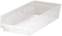 Quantum Storage - 40 Lb. Load Capacity, 17-7/8" Deep, Clear Polypropylene Hopper Shelf Bin - 4" High x 8-3/8" Wide x 17-7/8" Long - Exact Tool & Supply