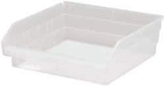 Quantum Storage - 30 Lb. Load Capacity, 11-5/8" Deep, Clear Polypropylene Hopper Shelf Bin - 4" High x 11-1/8" Wide x 11-5/8" Long - Exact Tool & Supply
