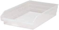 Quantum Storage - 40 Lb. Load Capacity, 17-7/8" Deep, Clear Polypropylene Hopper Shelf Bin - 4" High x 11-1/8" Wide x 17-7/8" Long - Exact Tool & Supply