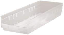 Quantum Storage - 50 Lb. Load Capacity, 23-5/8" Deep, Clear Polypropylene Hopper Shelf Bin - 4" High x 8-3/8" Wide x 23-5/8" Long - Exact Tool & Supply