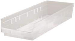 Quantum Storage - 50 Lb. Load Capacity, 23-5/8" Deep, Clear Polypropylene Hopper Shelf Bin - 4" High x 8-3/8" Wide x 23-5/8" Long - Exact Tool & Supply