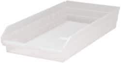 Quantum Storage - 50 Lb. Load Capacity, 23-5/8" Deep, Clear Polypropylene Hopper Shelf Bin - 4" High x 11-1/8" Wide x 23-5/8" Long - Exact Tool & Supply