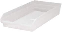 Quantum Storage - 50 Lb. Load Capacity, 23-5/8" Deep, Clear Polypropylene Hopper Shelf Bin - 4" High x 11-1/8" Wide x 23-5/8" Long - Exact Tool & Supply