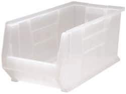 Quantum Storage - 125 Lb. Load Capacity, 23-7/8" Deep, Clear Polypropylene Hopper Stacking Bin - 10" High x 11" Wide x 23-7/8" Long - Exact Tool & Supply