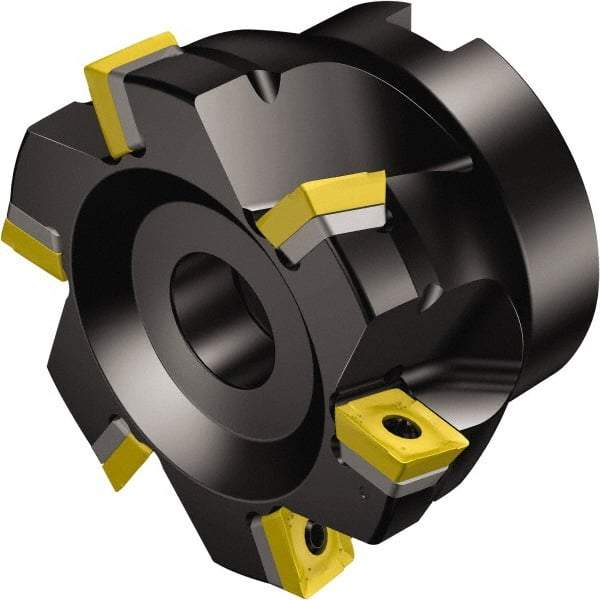 Sandvik Coromant - 5 Inserts, 2-1/2" Cut Diam, 1" Arbor Diam, 0.2165" Max Depth of Cut, Indexable Square-Shoulder Face Mill - 90° Lead Angle, 1.969" High, 490R-08T308 Insert Compatibility, Through Coolant, Series CoroMill 490 - Exact Tool & Supply