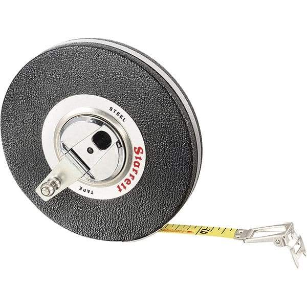 Starrett - 100' x 3/8" Yellow Blade Tape Measure - 1/8" Graduation, L1 Graduation Style, Black Case - Exact Tool & Supply