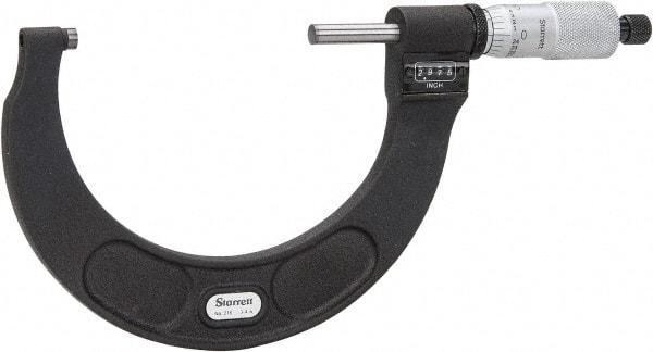 Starrett - 3 to 4" Range, 0.0001" Graduation, Mechanical Outside Micrometer - Ratchet Stop Thimble, Accurate to 0.0001", Digital Counter - Exact Tool & Supply