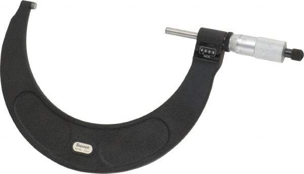 Starrett - 5 to 6" Range, 0.0001" Graduation, Mechanical Outside Micrometer - Ratchet Stop Thimble, Accurate to 0.0001", Digital Counter - Exact Tool & Supply