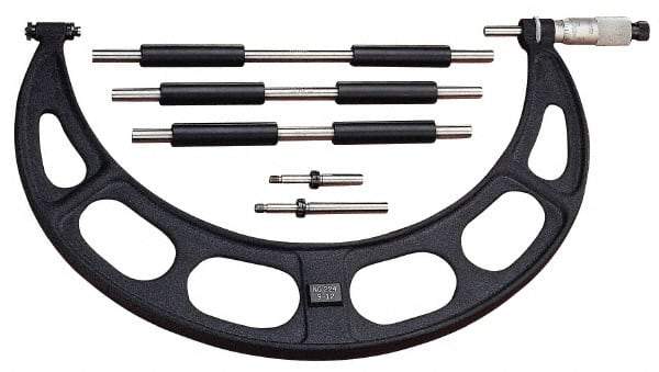 Starrett - Mechanical, 0 to 100 mm Range, Interchangeable Anvil Micrometer - Ratchet Stop Thimble, 0.01 mm Graduation - Exact Tool & Supply