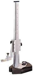 Starrett - 0 to 18 Inch Measurement, 0.001 Inch Graduation, Vernier Height Gage - Satin Chrome Finish, 7-1/2 Inch Long x 4-1/2 Inch Wide - Exact Tool & Supply