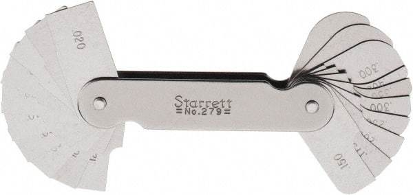 Starrett - 1 (20 Leaves) Piece, 0.02 to 0.4 Inch Radius, Radius Gage Set - Exact Tool & Supply