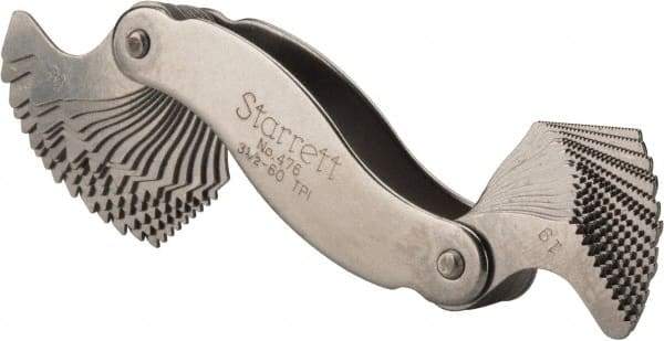 Starrett - 30 Leaf, 3-1/2 to 60 TPI Range, Steel Screw Pitch Gage - 55° Thread Angle - Exact Tool & Supply
