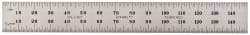 Starrett - 150mm Long, 0.5, 1mm Graduation, Flexible Spring Steel Rule - Metric Graduation Style, 3/4" Wide, Silver, Satin Chrome Finish - Exact Tool & Supply