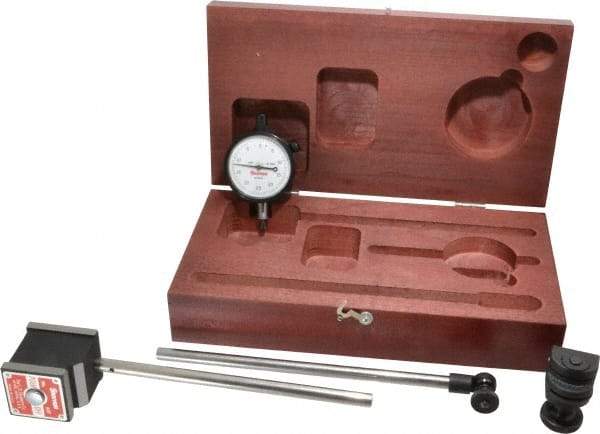 Starrett - 0.0005" Graduation, 1/8" Max Meas, 0-25-0 Dial Reading, Dial Indicator & Base Kit - 1-15/16" Base Length x 1-5/8" Base Width x 1-7/8" Base Height - Exact Tool & Supply