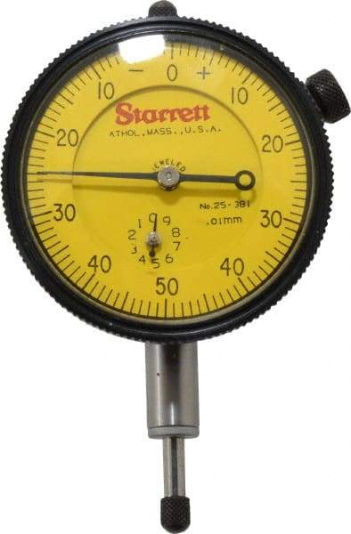 Starrett - 10mm Range, 0-50-0 Dial Reading, 0.01mm Graduation Dial Drop Indicator - 2-1/4" Dial, 1mm Range per Revolution - Exact Tool & Supply