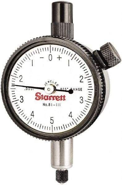 Starrett - 0.025" Range, 0-5-0 Dial Reading, 0.0001" Graduation Dial Drop Indicator - 1-11/16" Dial, 0.01" Range per Revolution - Exact Tool & Supply