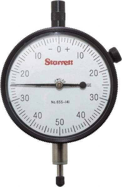 Starrett - 1/4" Range, 0-50-0 Dial Reading, 0.001" Graduation Dial Drop Indicator - 2-3/4" Dial, 0.1" Range per Revolution - Exact Tool & Supply