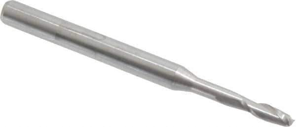Accupro - 5/64", 1/4" LOC, 1/8" Shank Diam, 1-1/2" OAL, 2 Flute, Solid Carbide Square End Mill - Single End, Uncoated, Spiral Flute, 30° Helix, Centercutting, Right Hand Cut, Right Hand Flute - Exact Tool & Supply