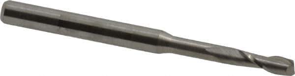 Accupro - 3/32", 9/32" LOC, 1/8" Shank Diam, 1-1/2" OAL, 2 Flute, Solid Carbide Square End Mill - Single End, Uncoated, Spiral Flute, 30° Helix, Centercutting, Right Hand Cut, Right Hand Flute - Exact Tool & Supply