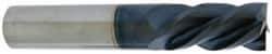 Accupro - 1/4", 3/4" LOC, 1/4" Shank Diam, 2-1/2" OAL, 4 Flute, Solid Carbide Square End Mill - Single End, AlTiN Finish, Spiral Flute, 40° Helix, Centercutting, Right Hand Cut, Left Hand Flute - Exact Tool & Supply